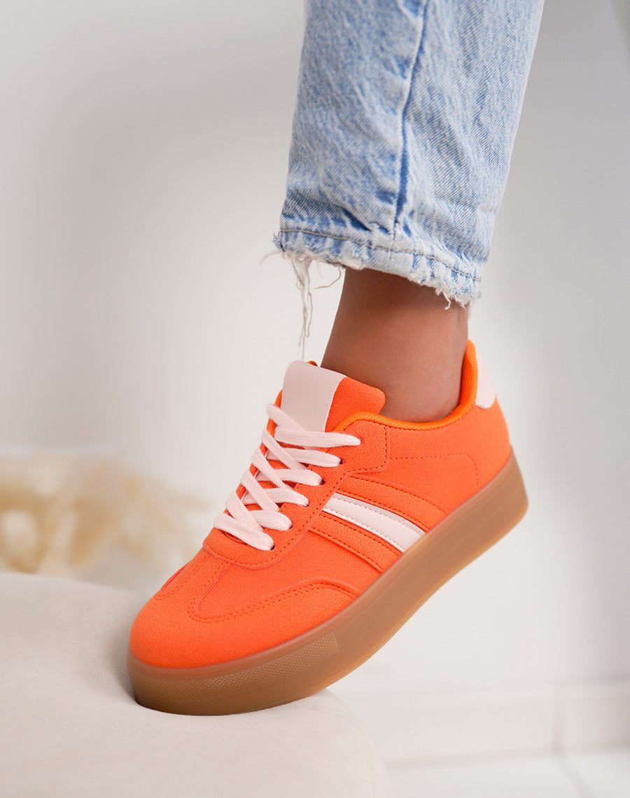 Basket femme orange tendance à plateforme avec empiècements rose clair