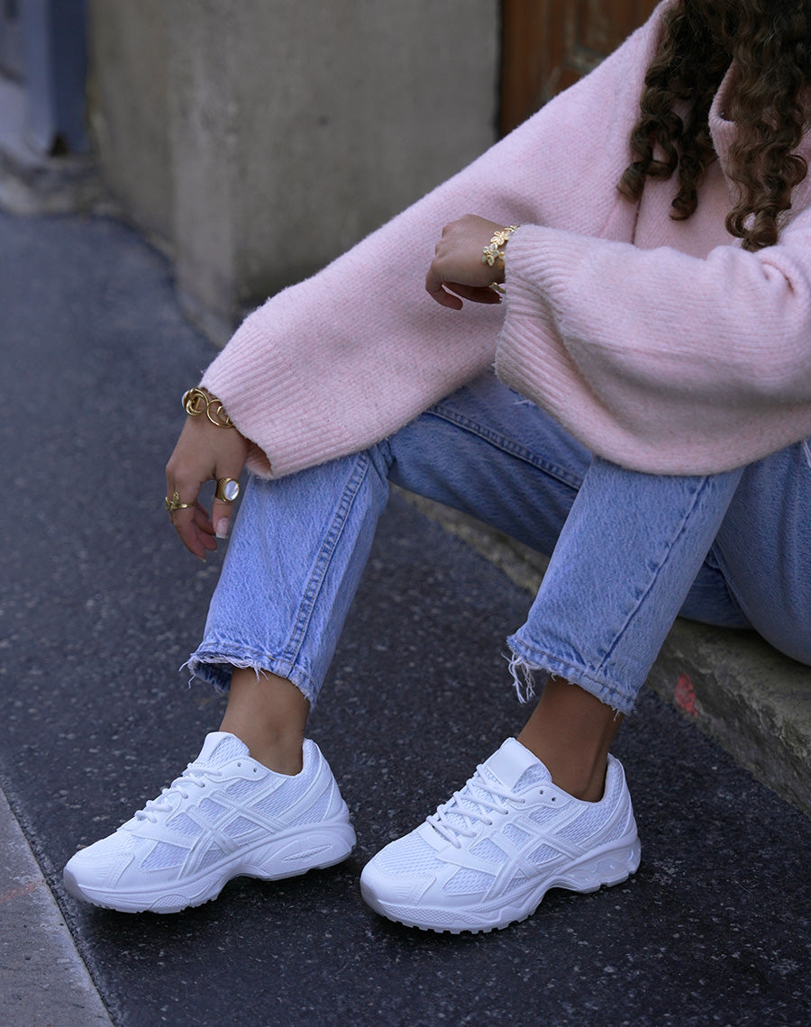 Basket femme blanche tendance à semelle épaisse et maille respirante