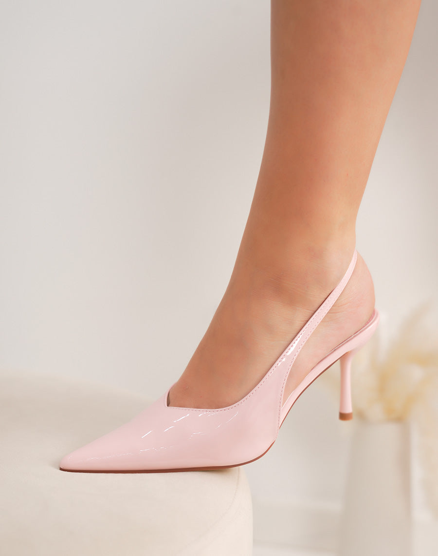 Escarpins femme rose pastel vernis élégants à bout pointu et talon aiguille