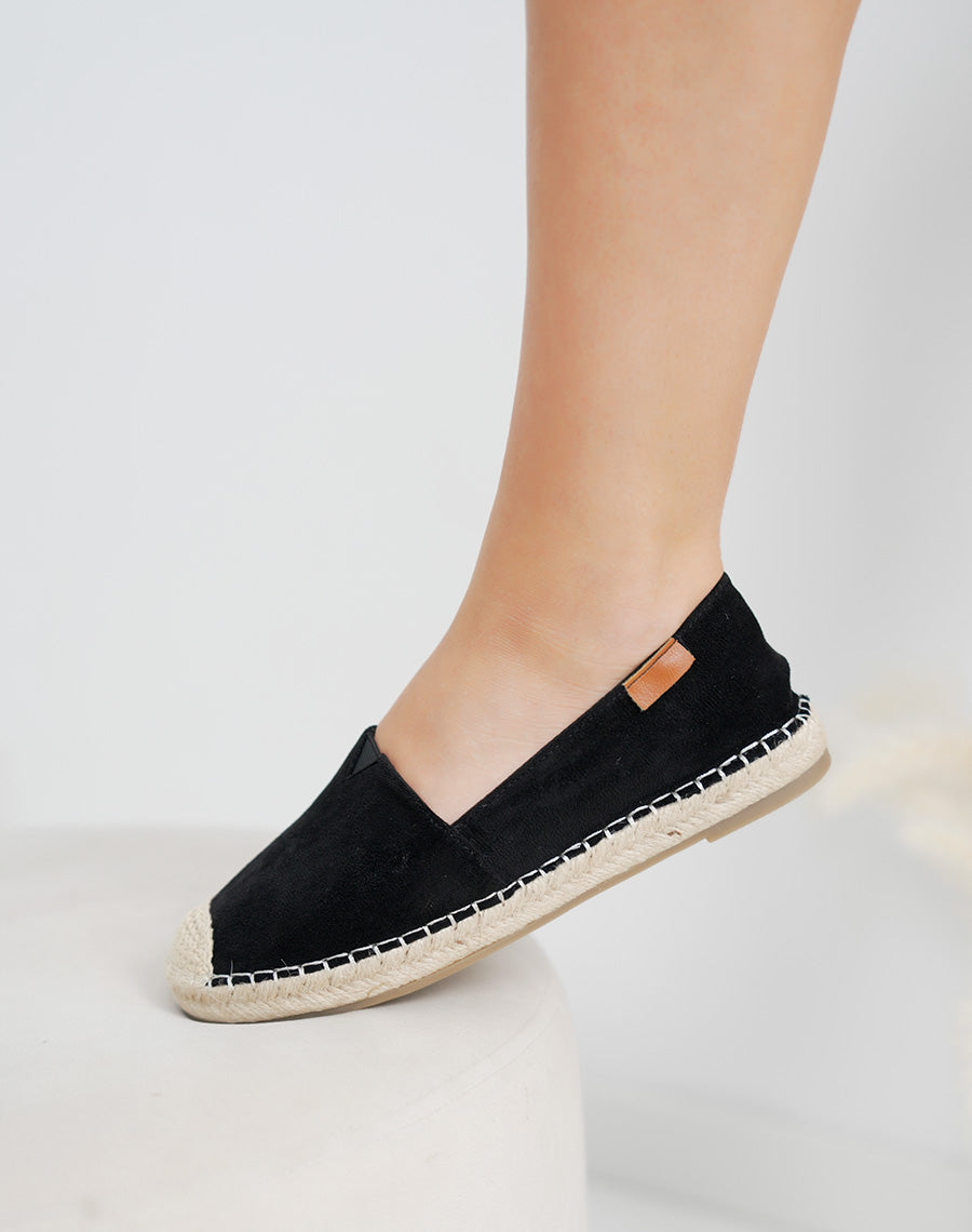 Espadrilles femme noires tendance en suédine avec bout corde tressée