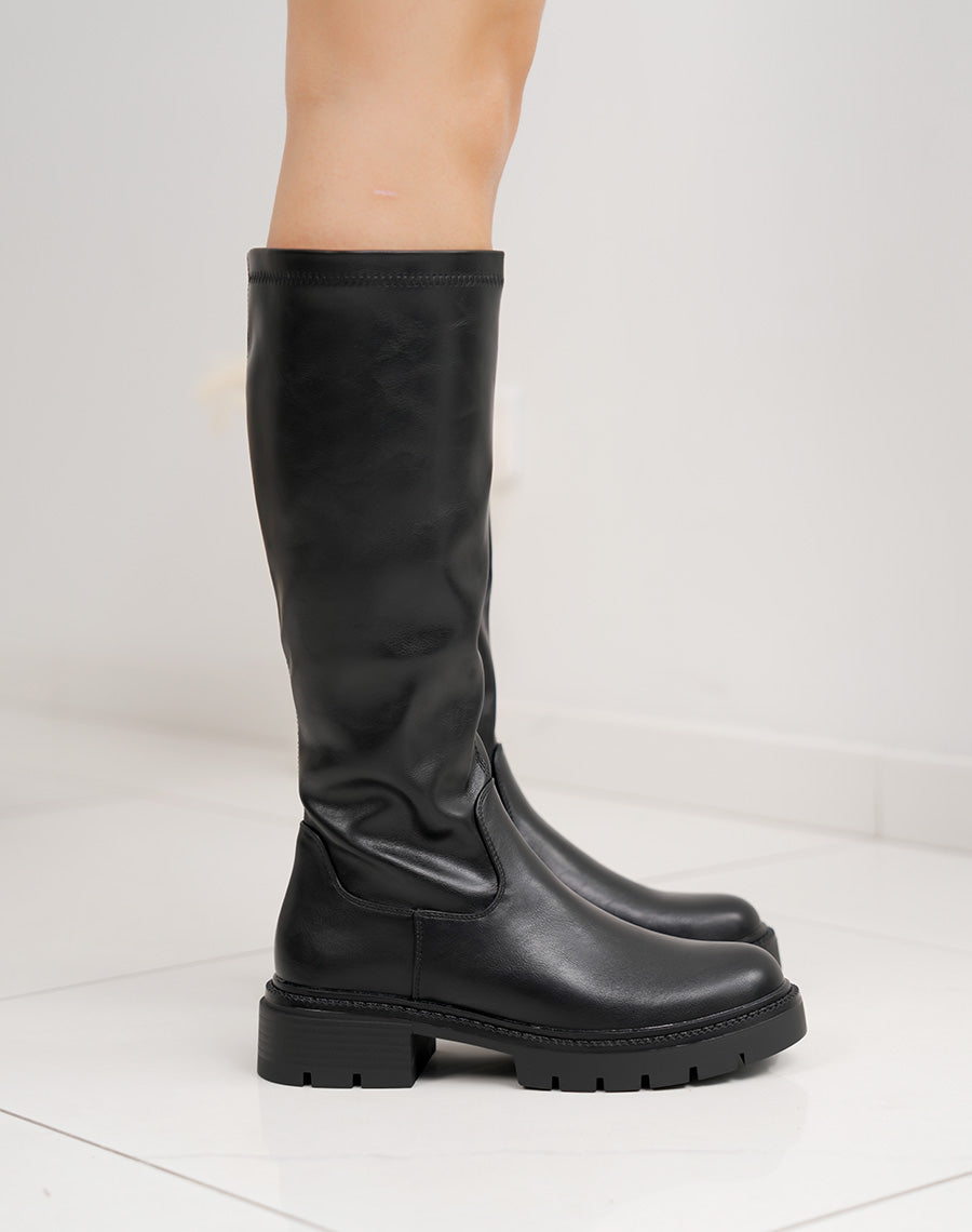 Bottes chaussettes femme noires tendance avec semelle crantée et talon léger
