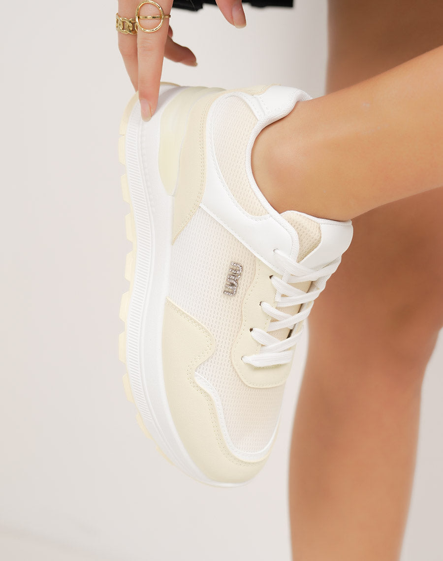 Baskets femme jaunes à empiècements avec détail bijou argenté