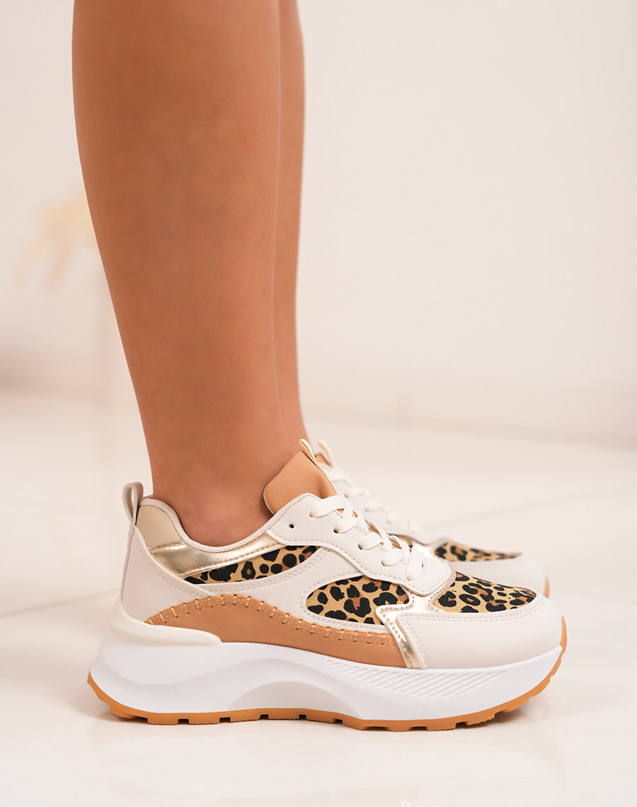 Baskets femme blanches tendance à imprimé léopard et plateforme épaisse