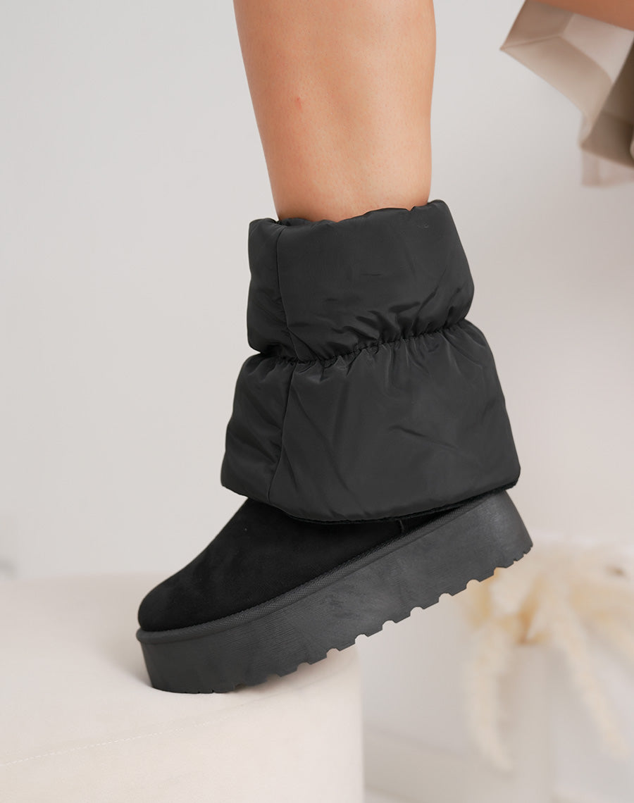Bottines femme noires en suédine imperméable avec tige molletonnée ajustable
