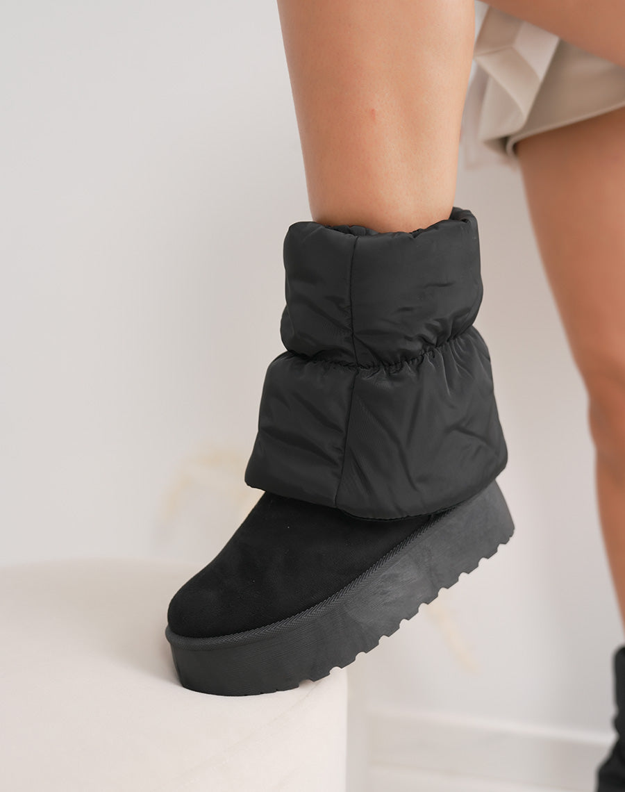 Bottines femme noires en suédine imperméable avec tige molletonnée ajustable