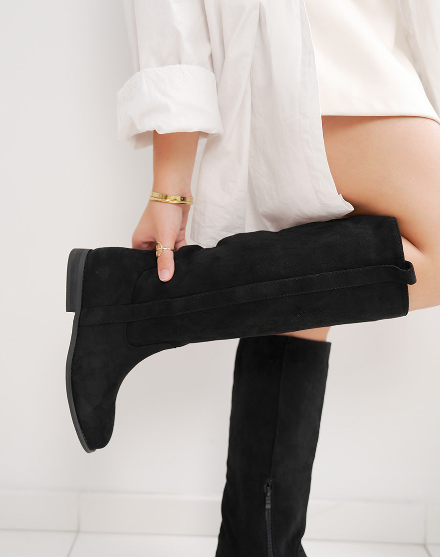 Bottes femme noires en suédine à petit talon confort et élégance