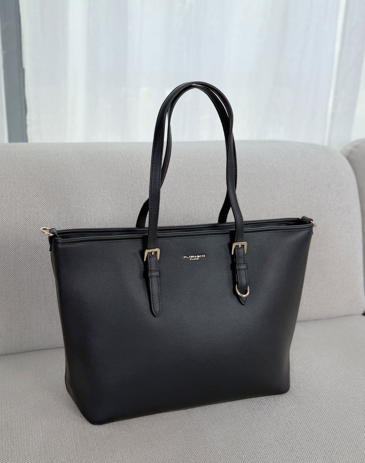 Grand sac cabas femme noir élégant avec compartiment central zippé