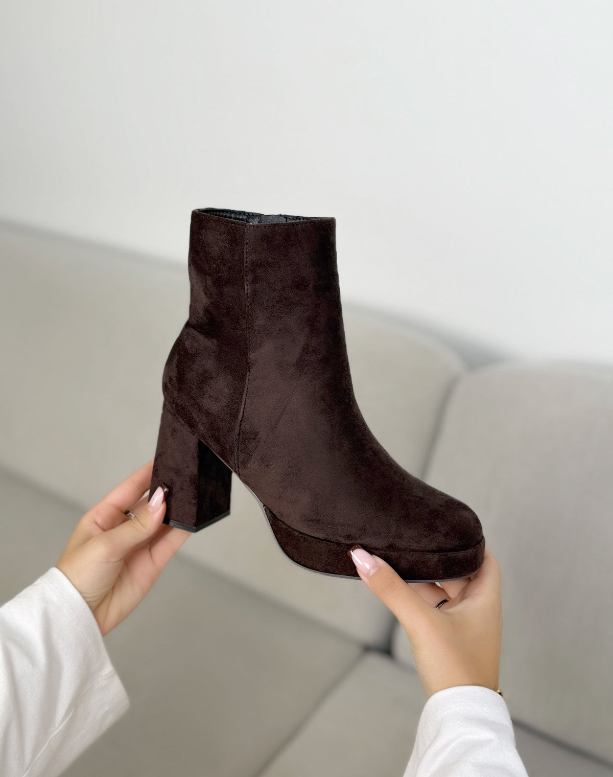 Bottines marron femme effet daim à plateforme et talon épais