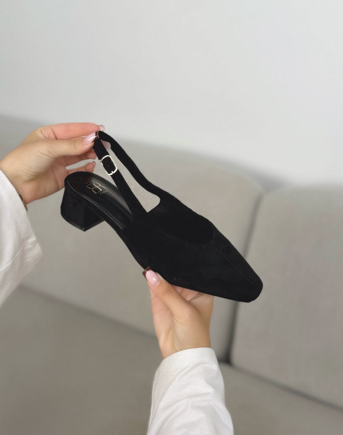 Escarpins noirs femme effet daim à petit talon