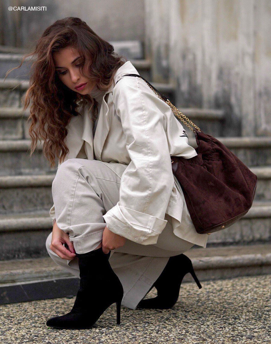 Bottines chaussettes noires en suédine à talon aiguille