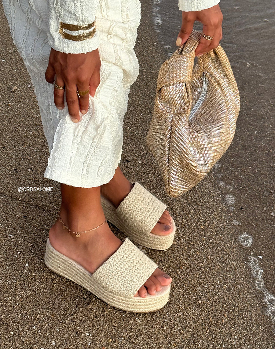 Mules FINDLAY femme beige tissées à talon compensé