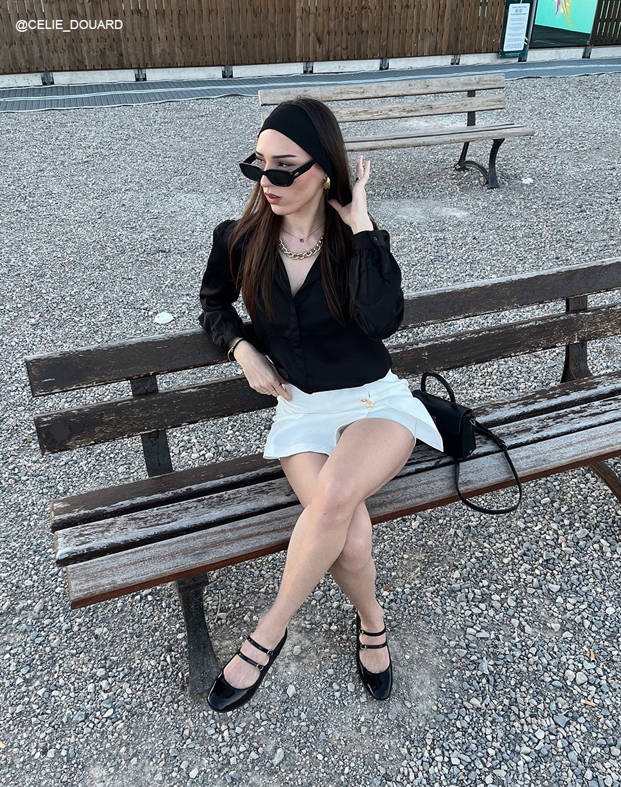 Babies Femme Noires Vernies à Talon Moyen - Double Brides et Éclat Argenté