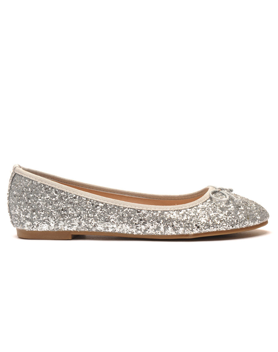 Ballerine argenté avec noeud et paillette