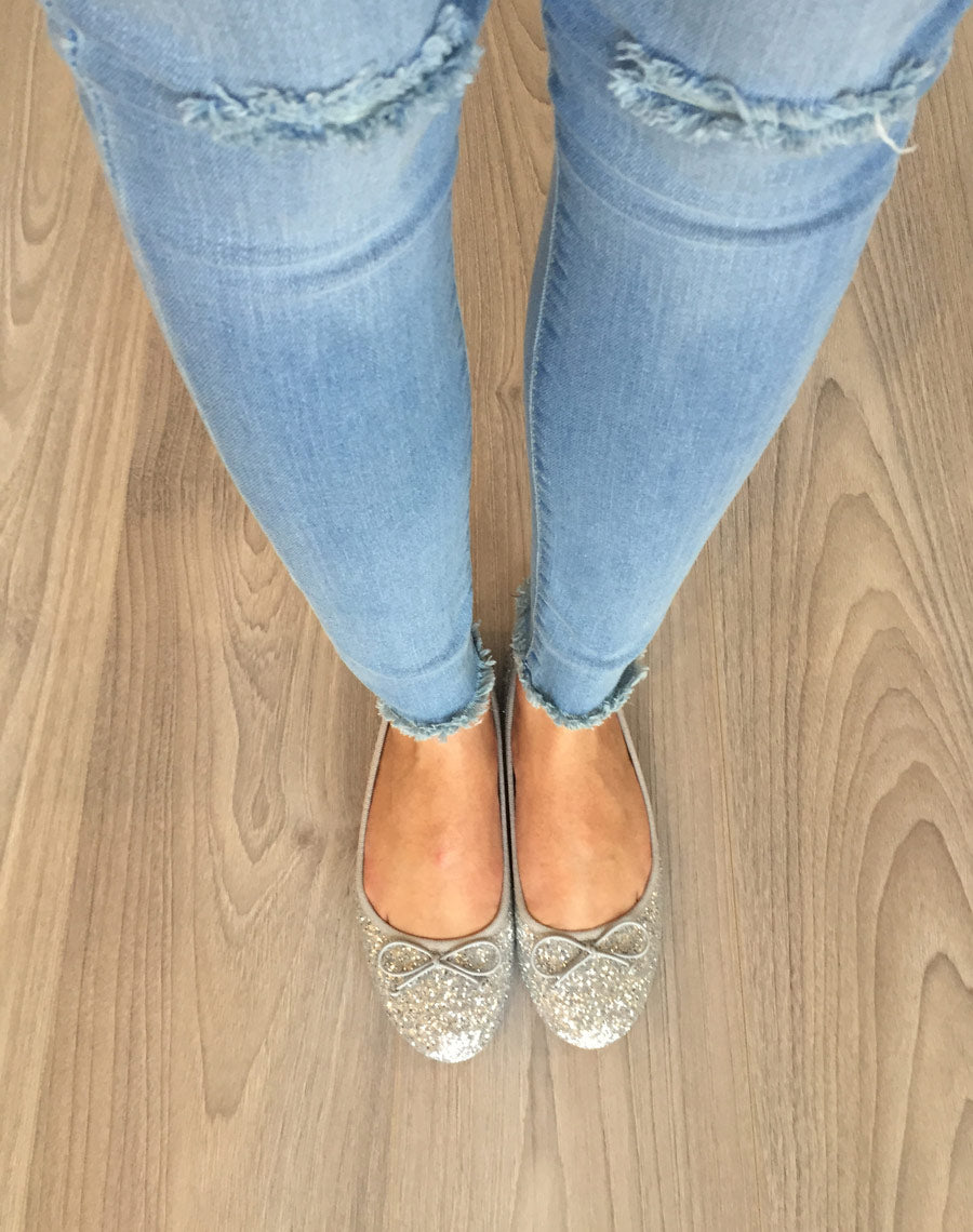 Ballerine argenté avec noeud et paillette