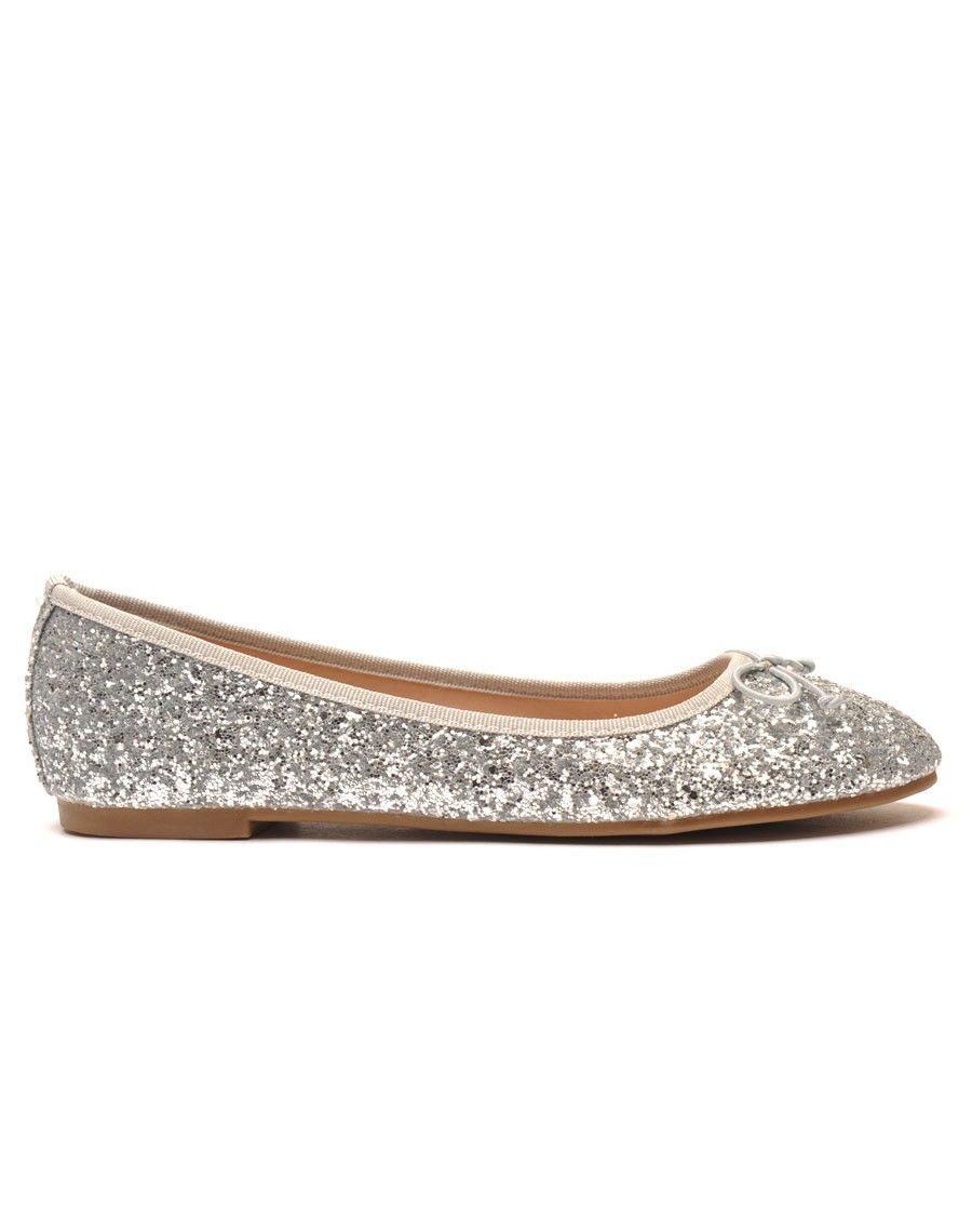 Ballerine argenté avec noeud et paillette