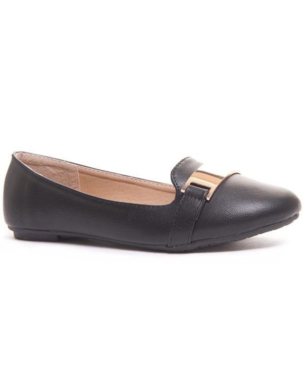 Ballerine noire effet slippers avec plaque métallique