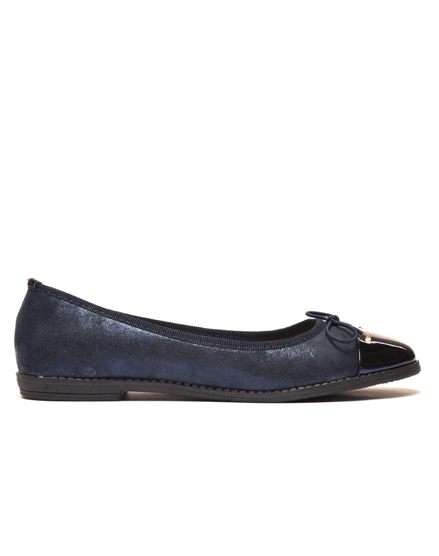 Ballerines bleues marine effet brillant et bout métallisé
