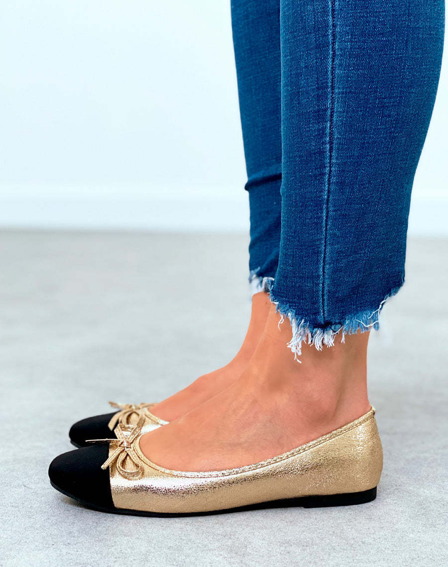 Ballerines dorées grainées pour femmes à détail nœud