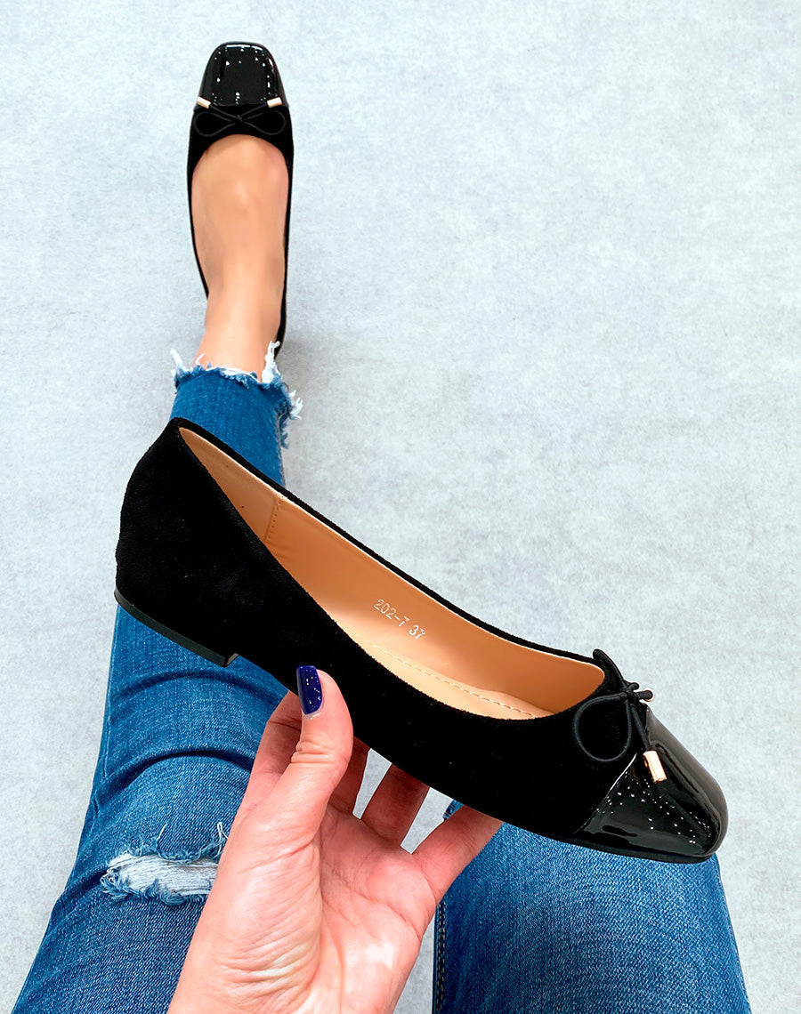 Ballerines noires en suédine pour femmes à détail nœud
