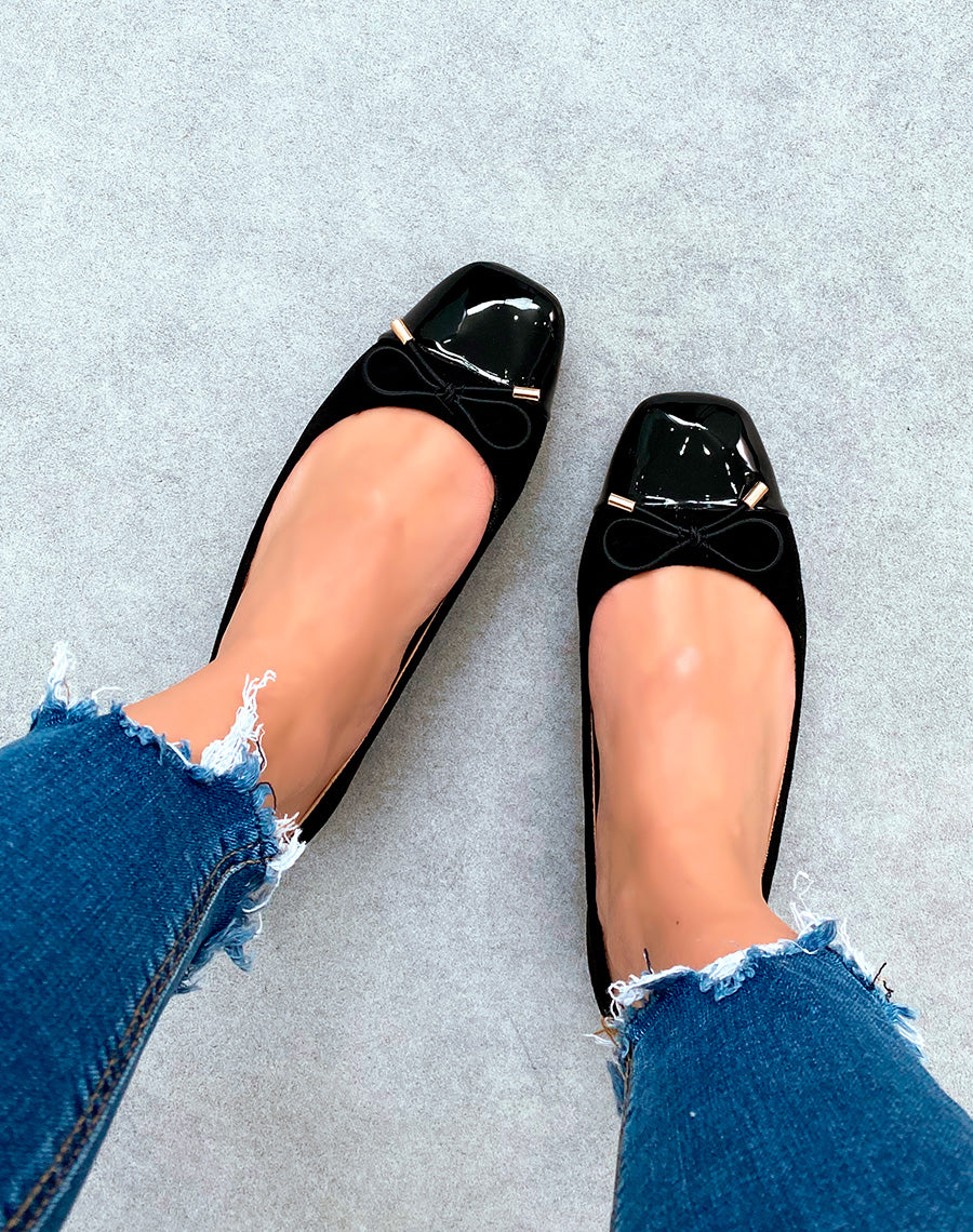 Ballerines noires en suédine pour femmes à détail nœud