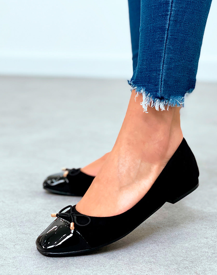 Ballerines noires en suédine pour femmes à détail nœud