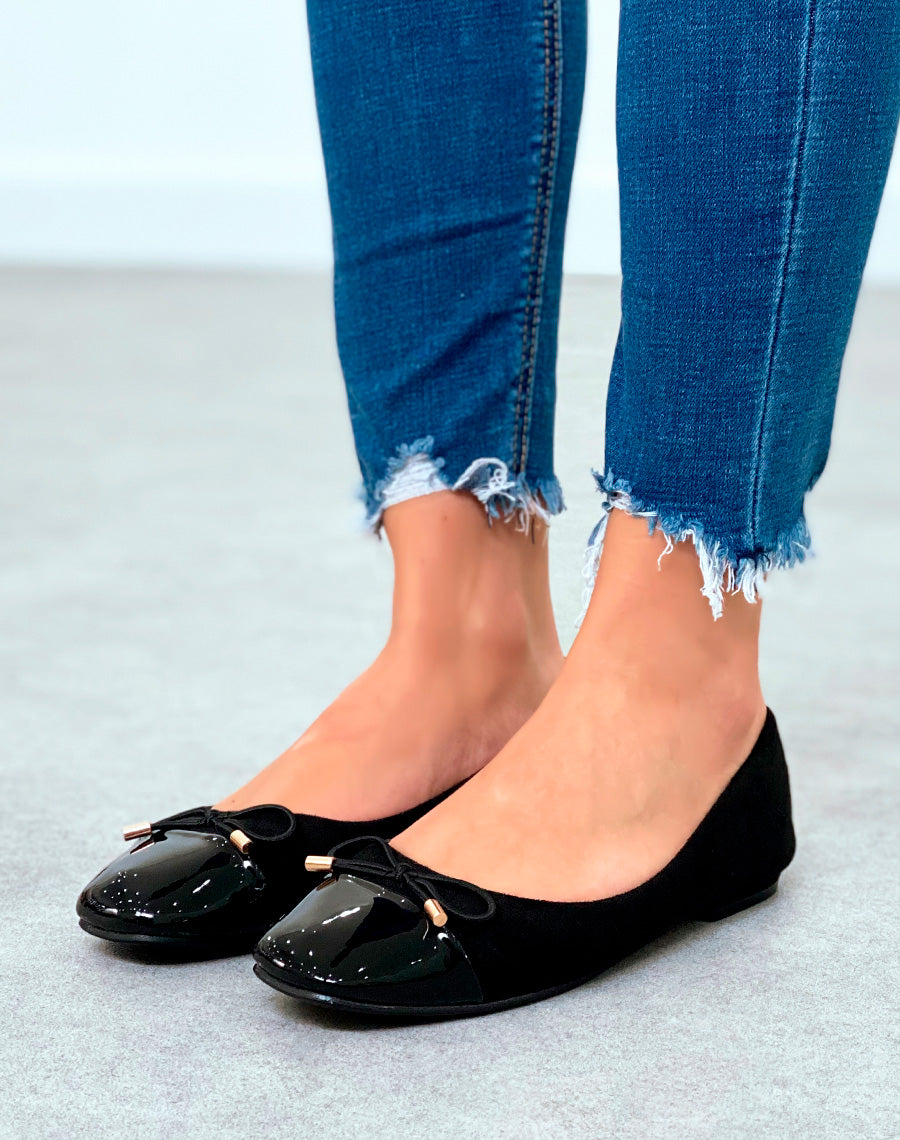 Ballerines noires en suédine pour femmes à détail nœud