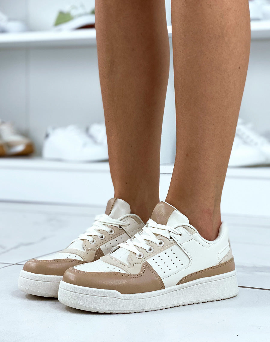 Basket beige à empiècement beige et crème