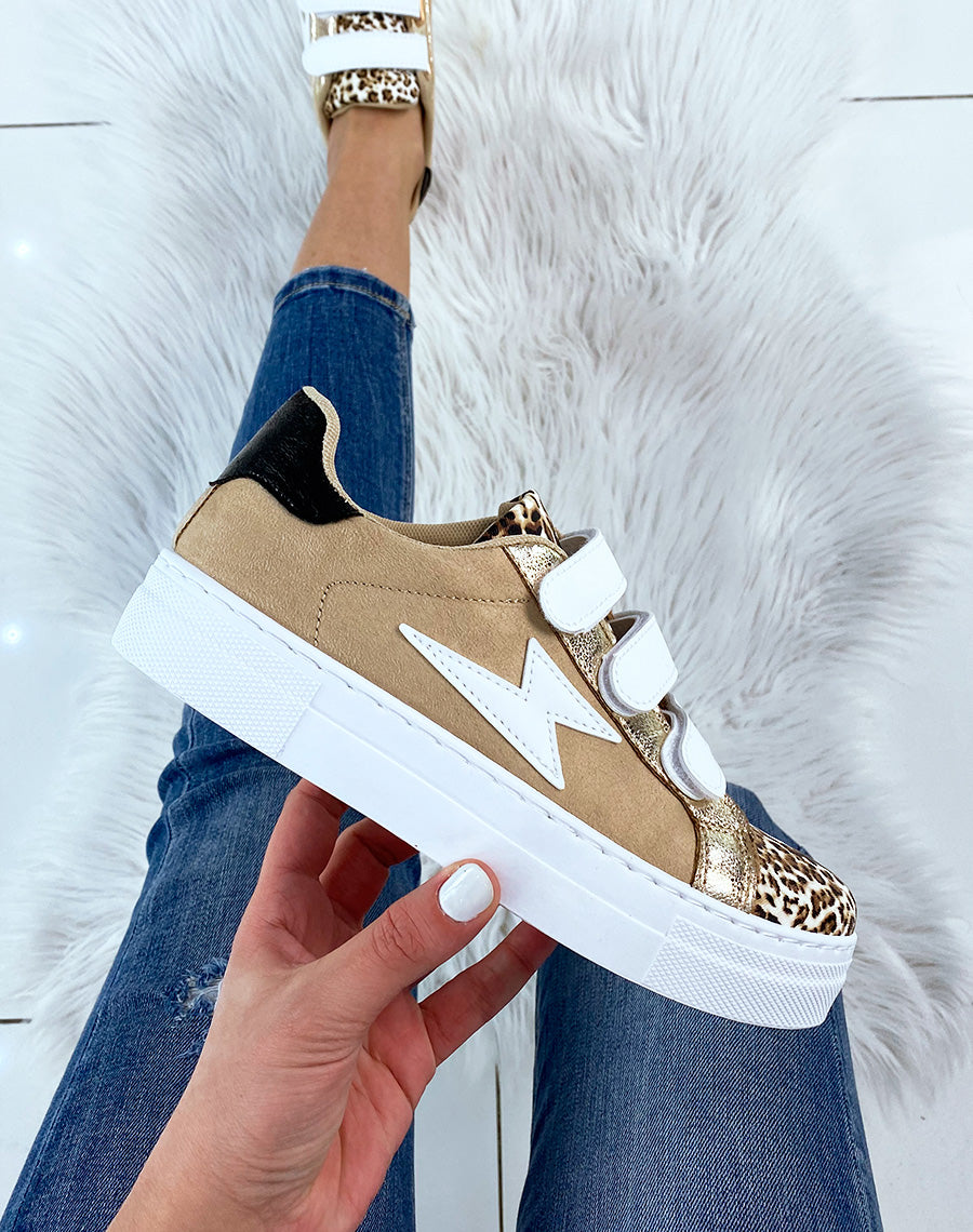 Basket beige à motifs léopards