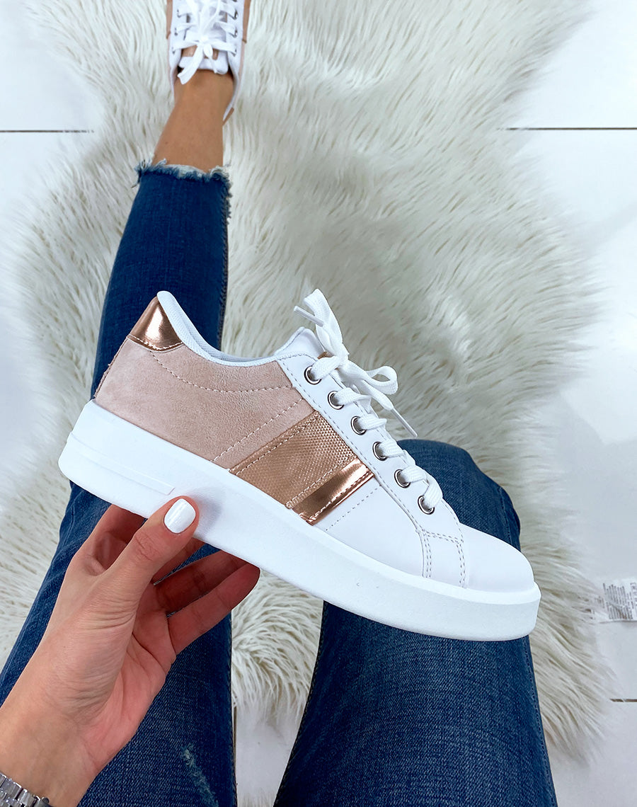 Basket bi-matière blanches et rose