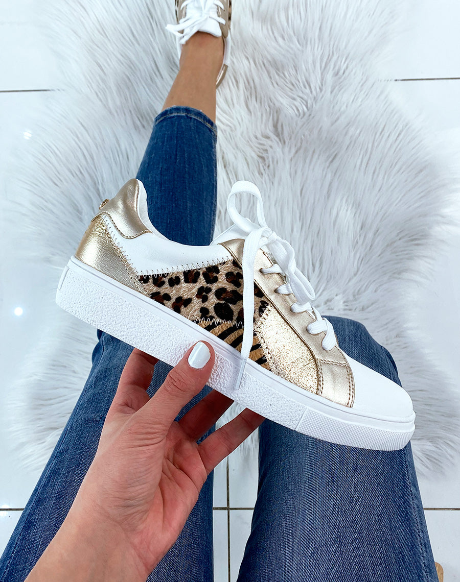 Basket blanche et beige à motifs animaliers