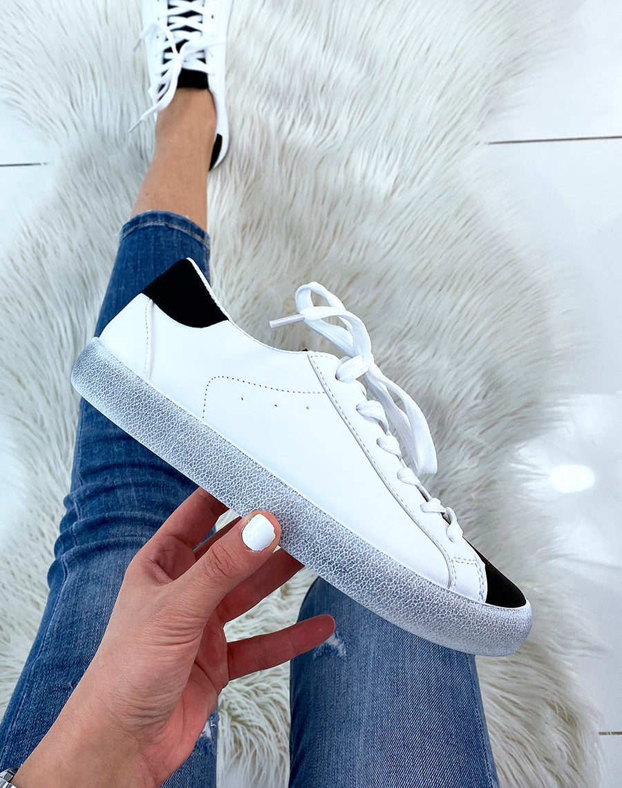 Basket blanche et noir mat