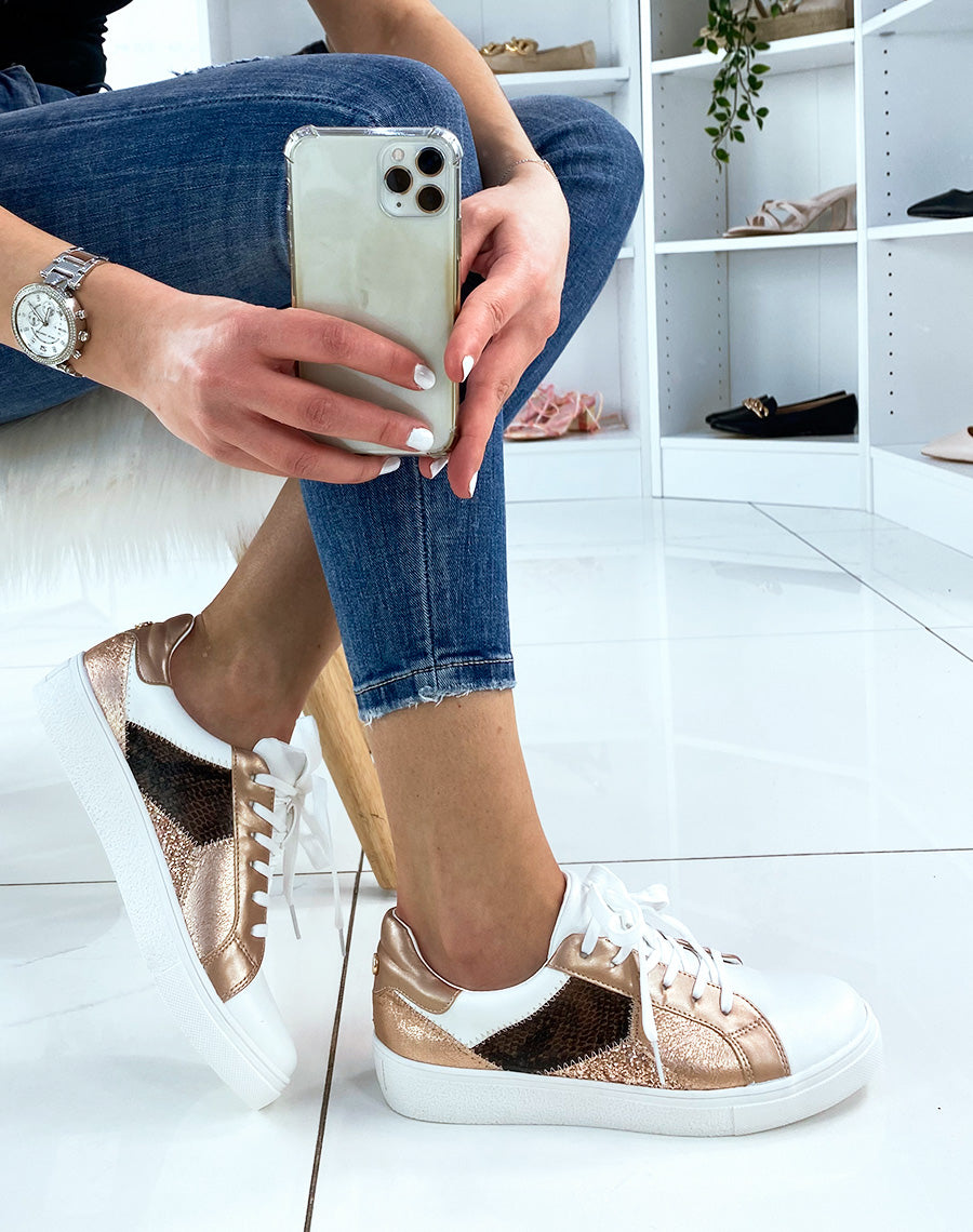 Basket blanche et rose gold à motifs animaliers