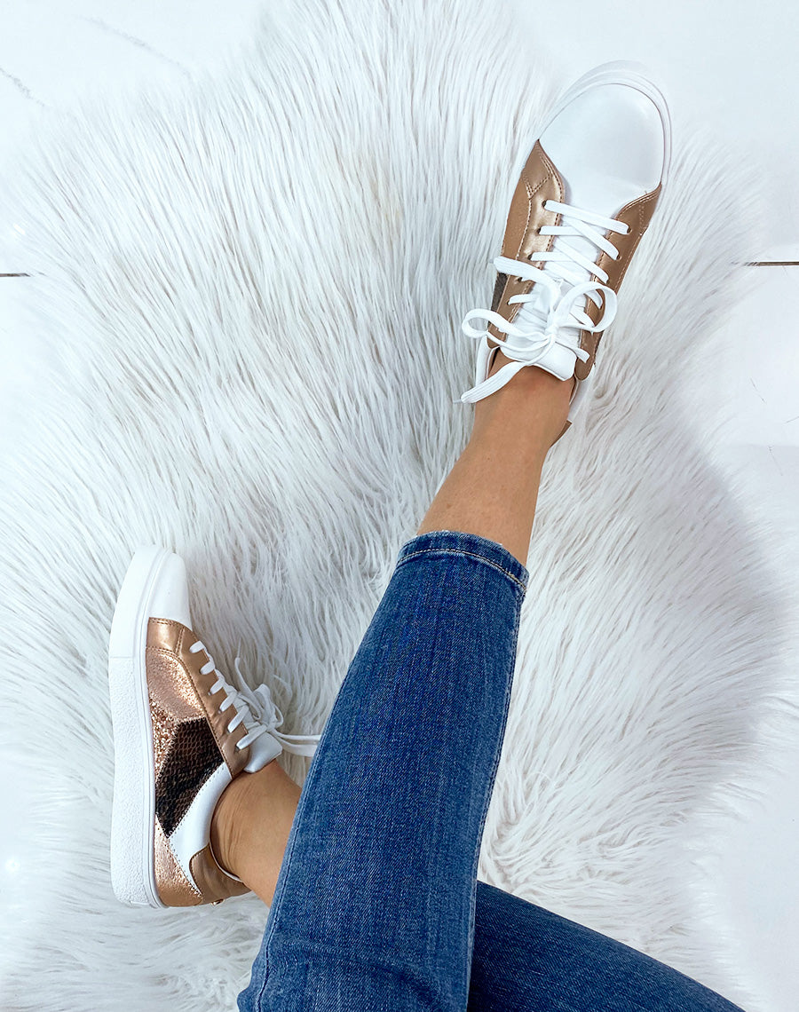 Basket blanche et rose gold à motifs animaliers