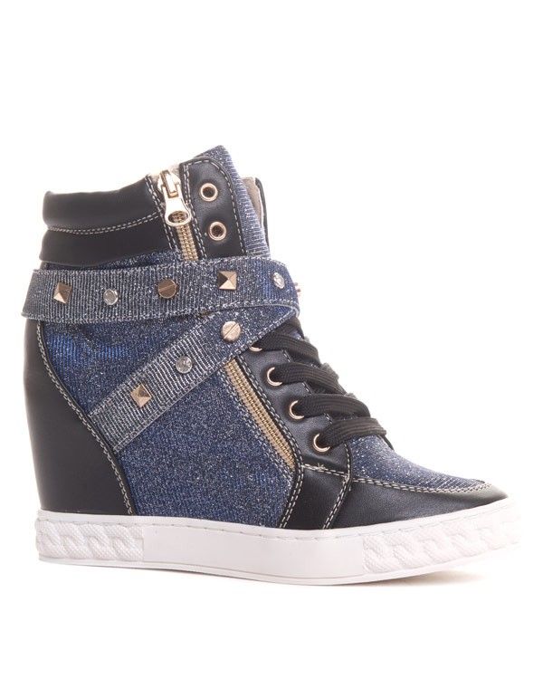 Basket compensée brillante noire