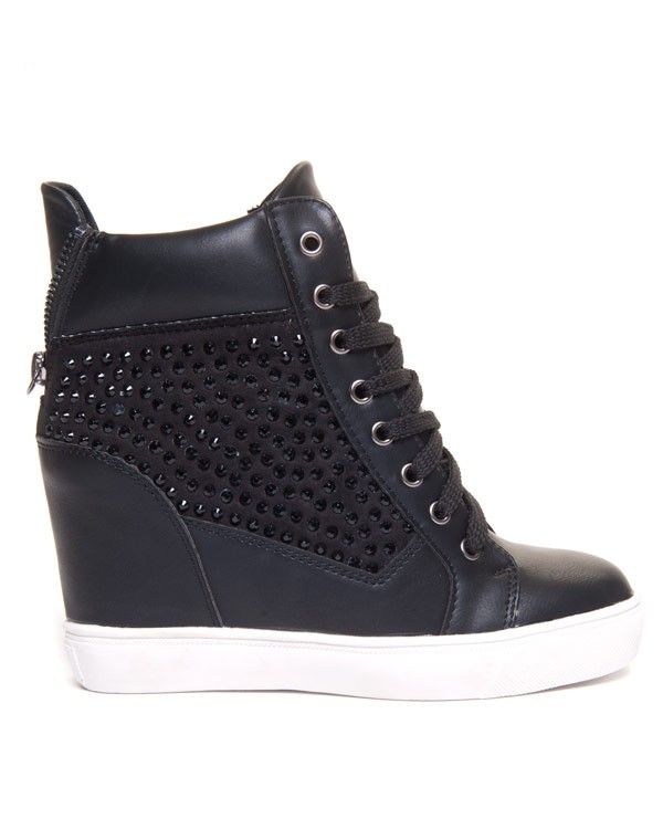 Basket compensée noir à strass Ella lux