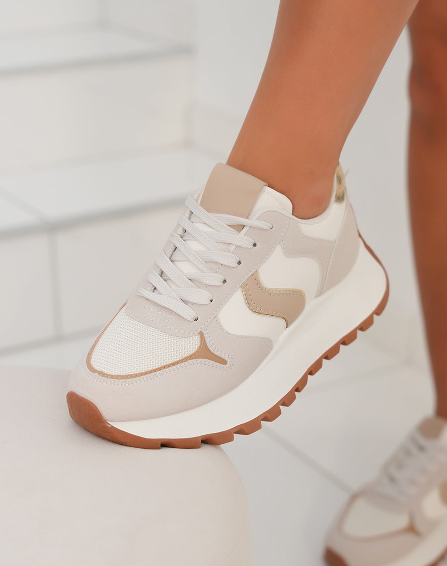 Basket femme beige et taupe avec semelle épaisse