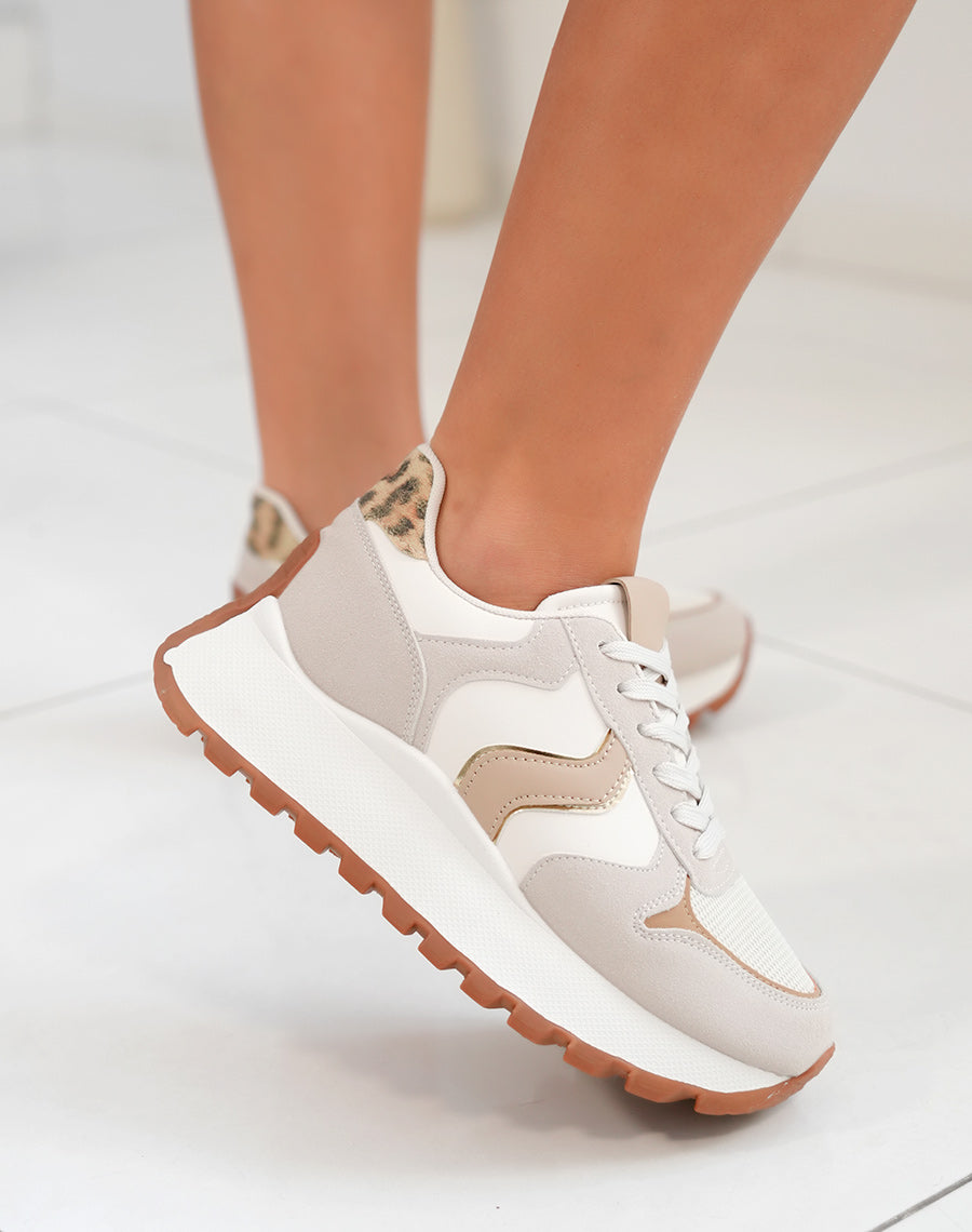 Basket femme beige et taupe avec semelle épaisse