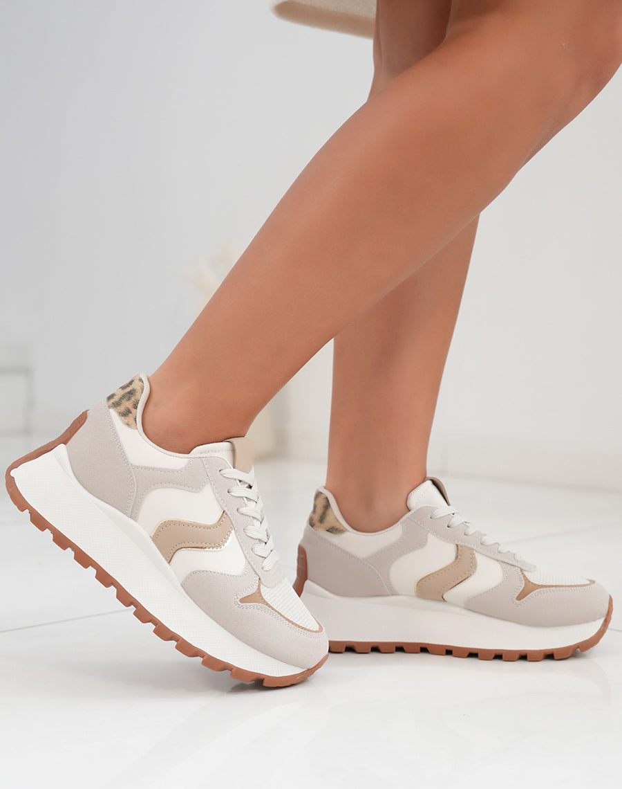 Basket femme beige et taupe avec semelle épaisse