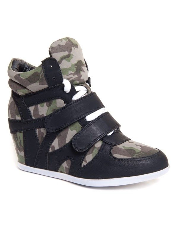 Basket femme compensée Marietta's noir camouflage