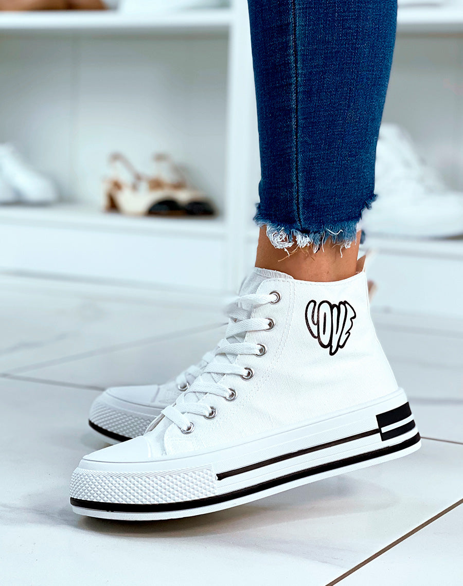 Basket femme en toile blanche et à inscription Love