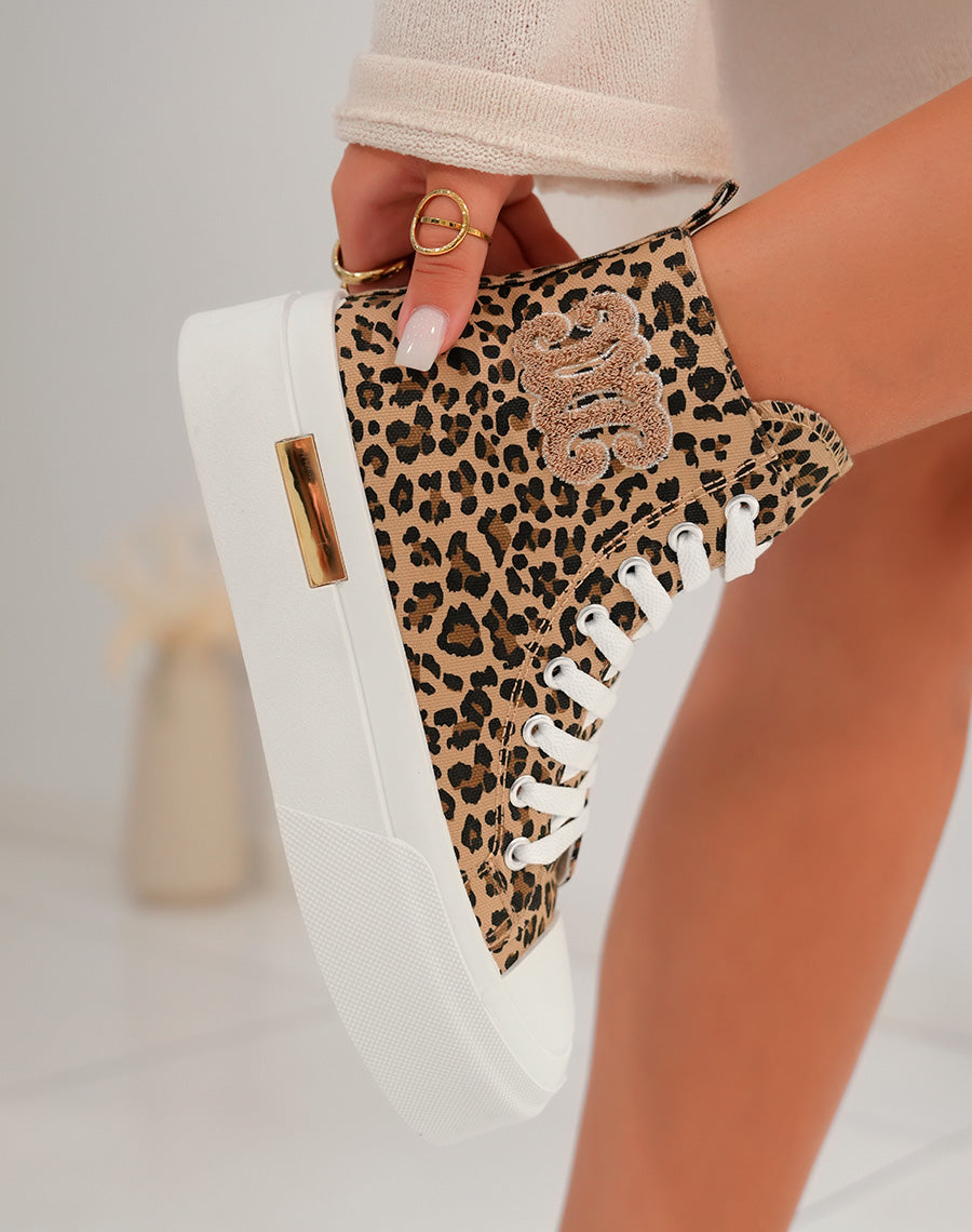 Basket montante femme imprimé léopard avec logo en tissu