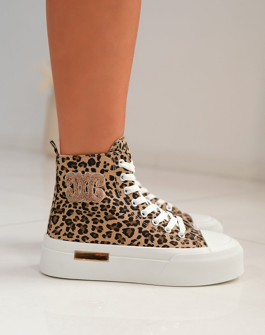 Basket montante femme imprimé léopard avec logo en tissu