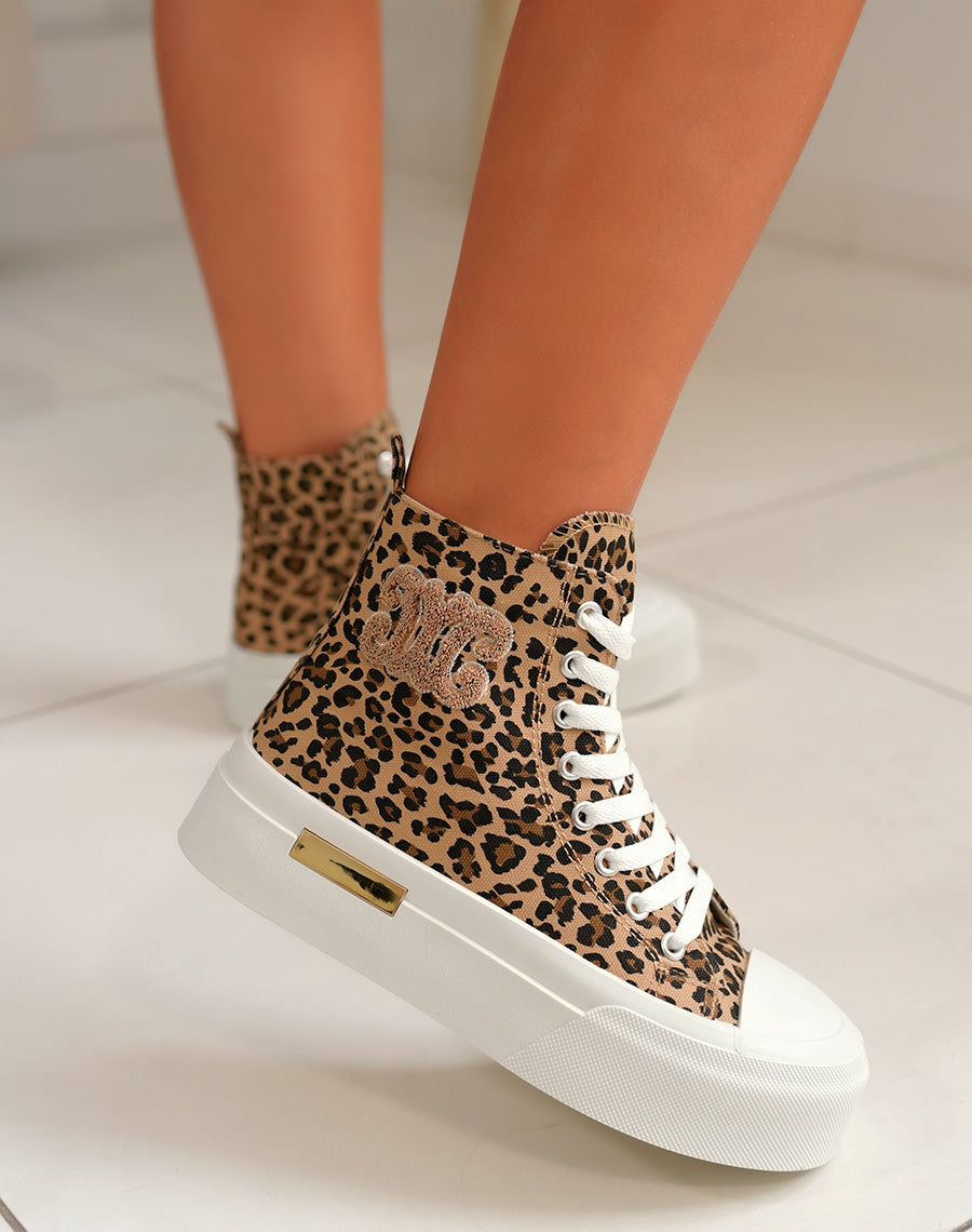 Basket montante femme imprimé léopard avec logo en tissu