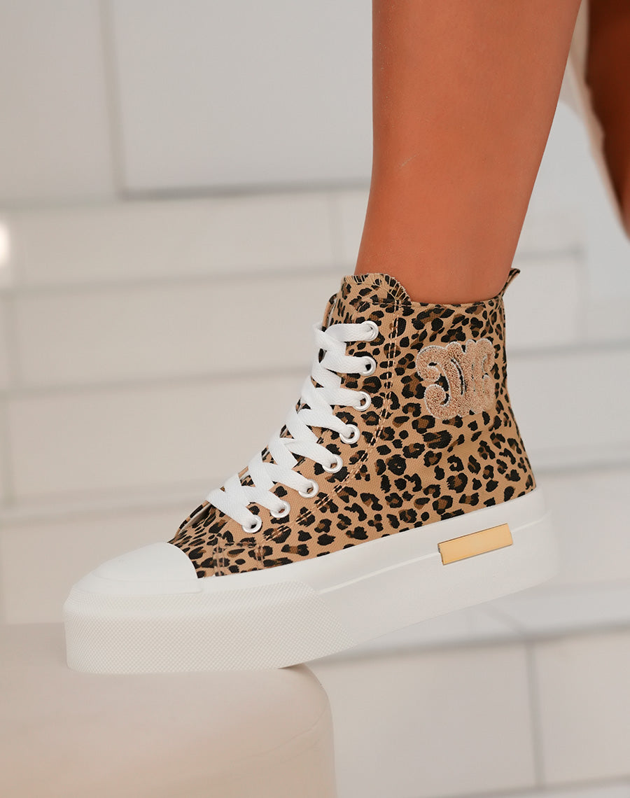Basket montante femme imprimé léopard avec logo en tissu