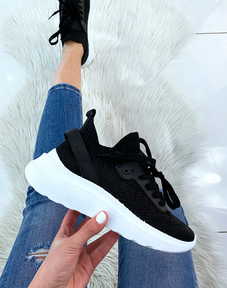 Basket noire en tissu à grosse plateforme