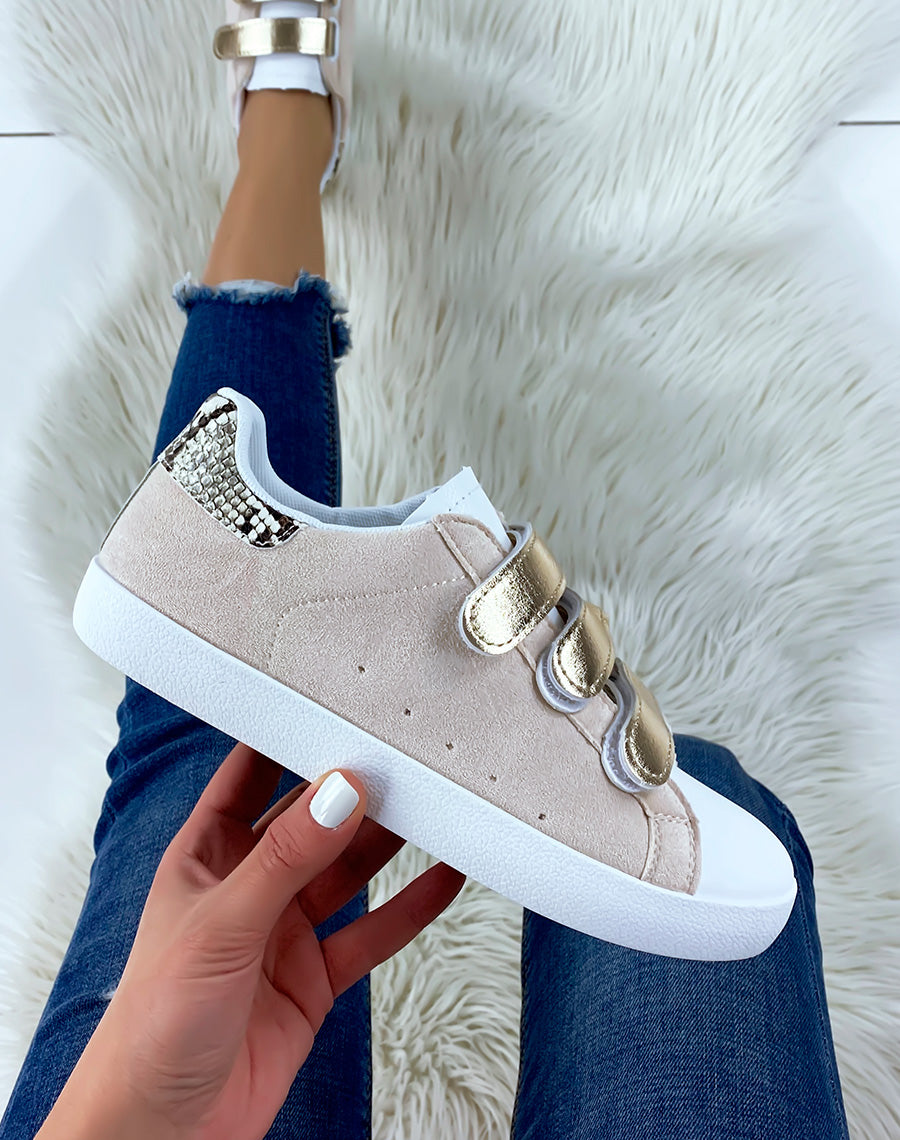 Basket à scratchs beiges et effet python