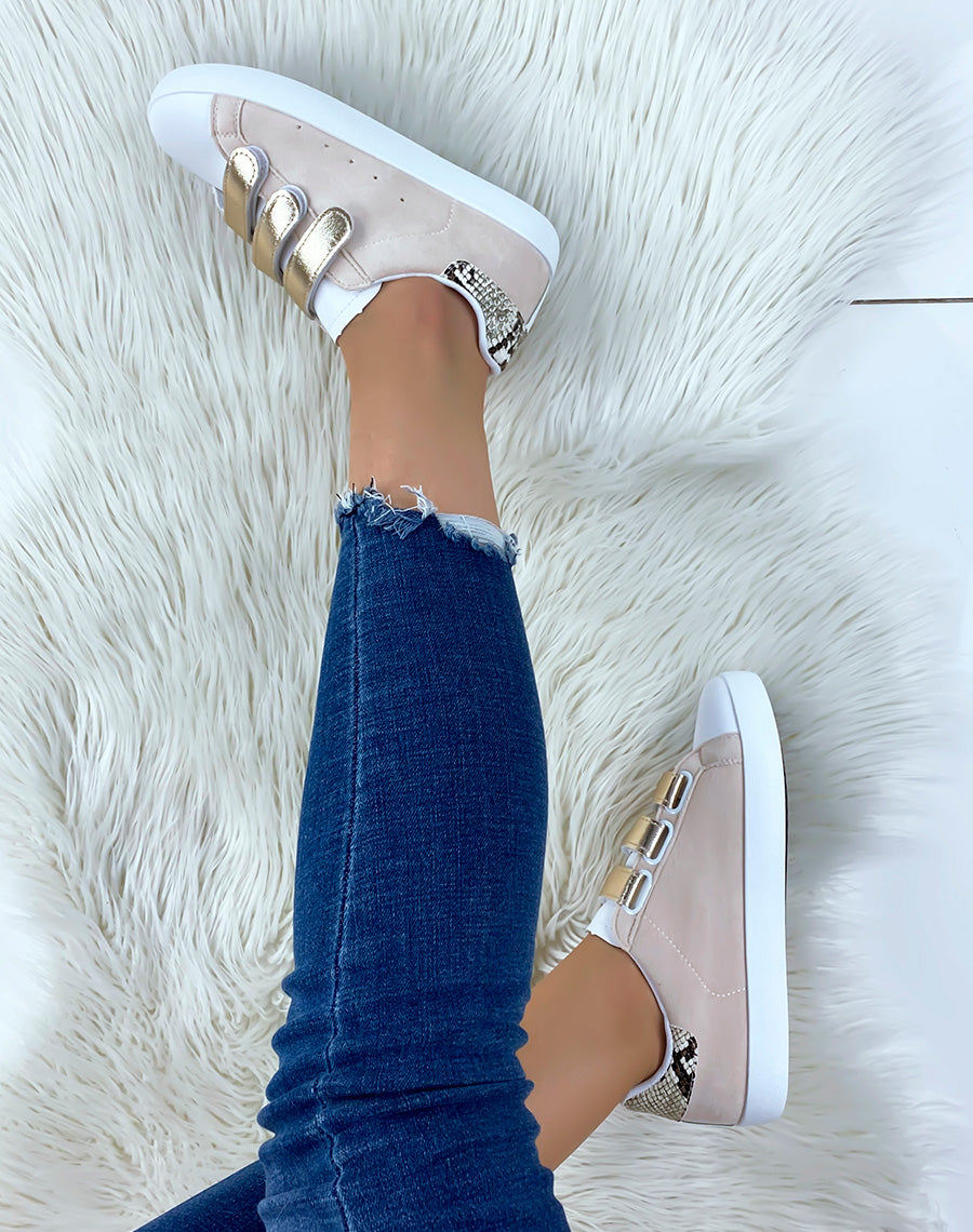 Basket à scratchs beiges et effet python