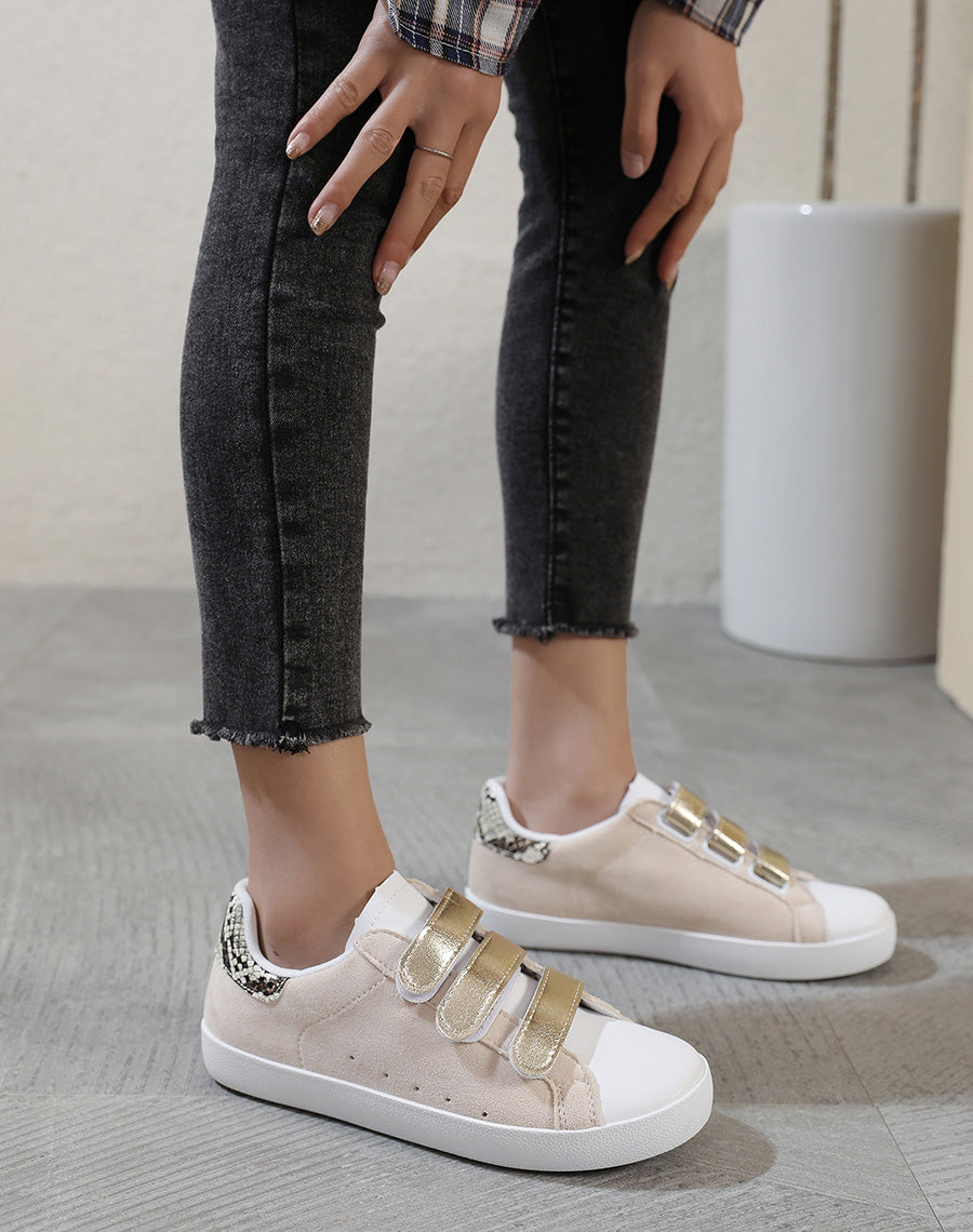 Basket à scratchs beiges et effet python