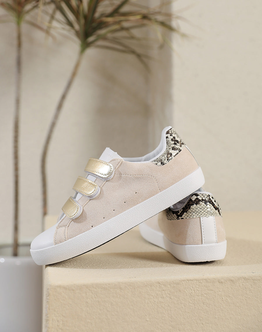 Basket à scratchs beiges et effet python
