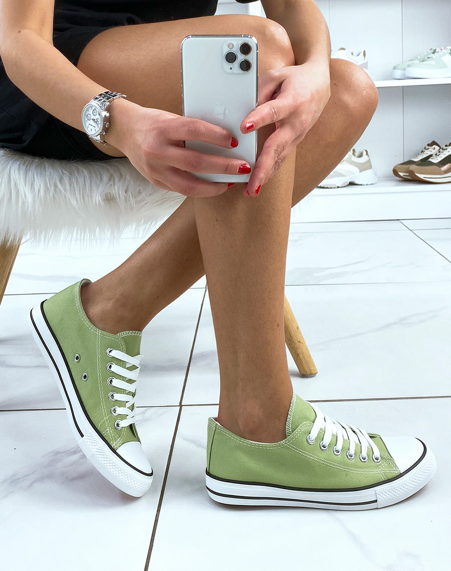 Baskets basses en tissu vert pomme